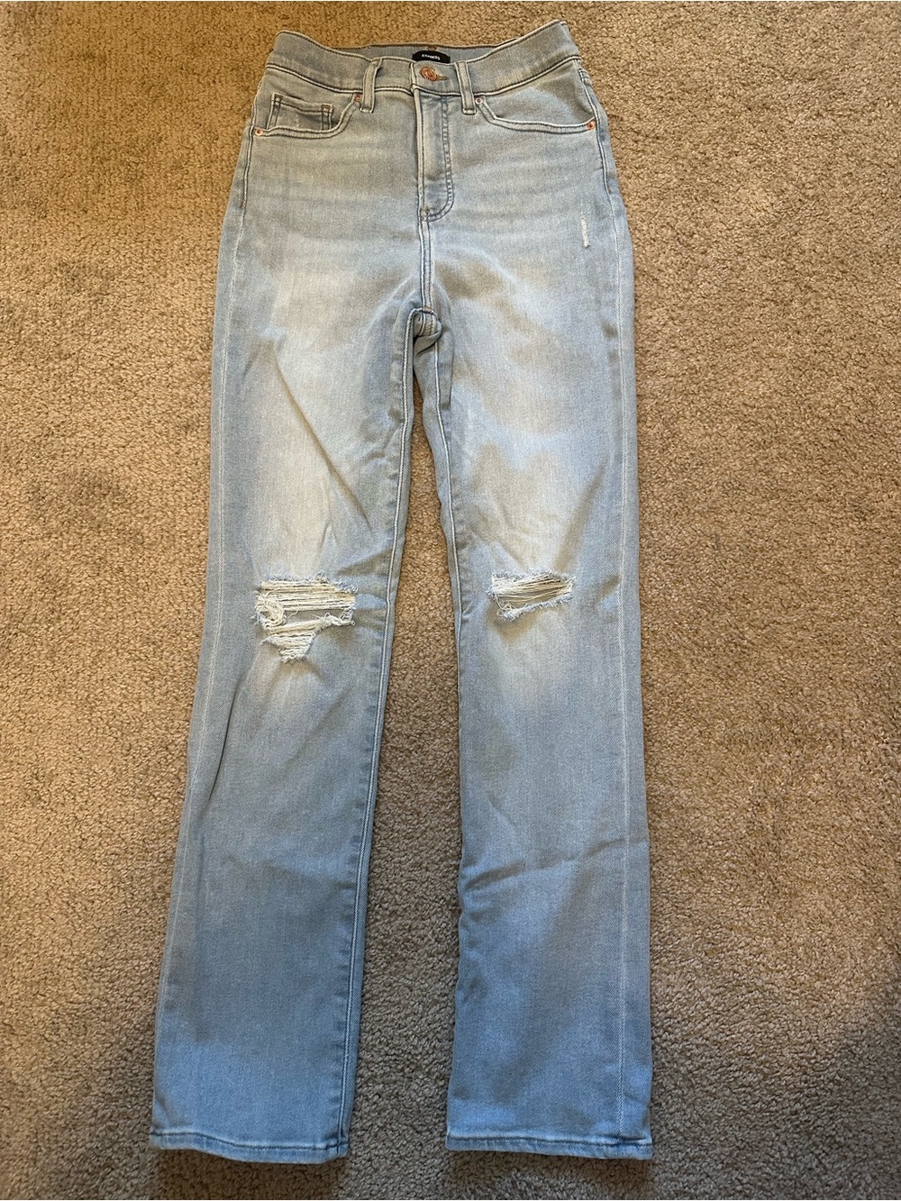 Express ’90s Slim High Rise Hyper Stretch Distressed Jeans Size 4R Light Wash